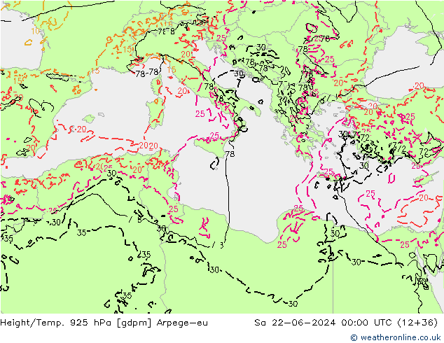 Height/Temp. 925 hPa Arpege-eu So 22.06.2024 00 UTC