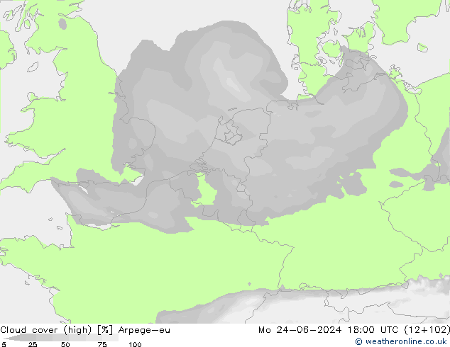 zachmurzenie (wysokie) Arpege-eu pon. 24.06.2024 18 UTC