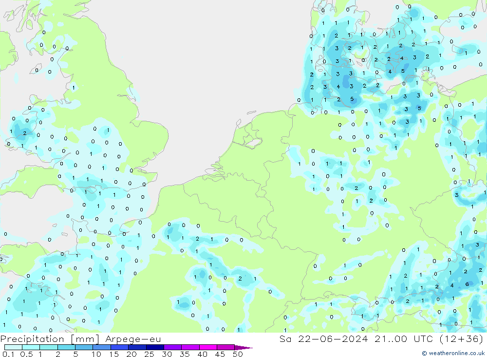 Srážky Arpege-eu So 22.06.2024 00 UTC