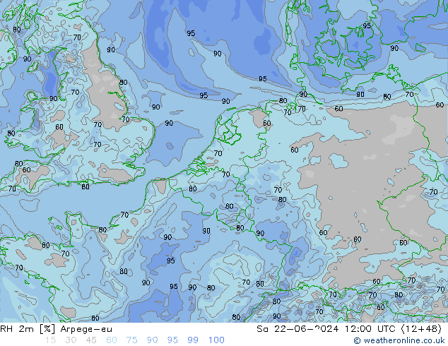 RH 2m Arpege-eu sab 22.06.2024 12 UTC