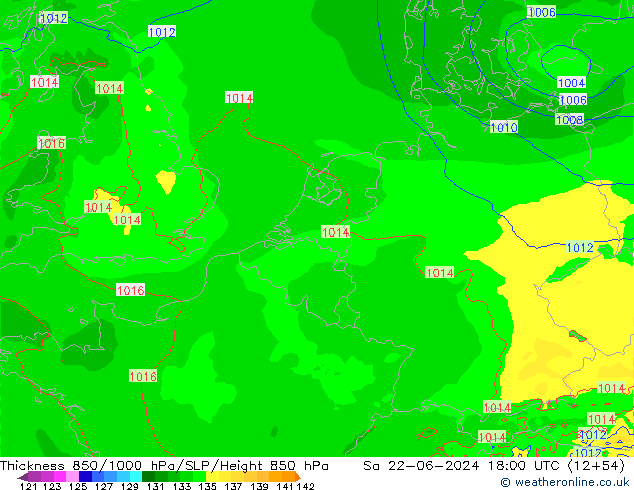 Thck 850-1000 hPa Arpege-eu Sa 22.06.2024 18 UTC