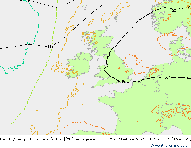 Yükseklik/Sıc. 850 hPa Arpege-eu Pzt 24.06.2024 18 UTC