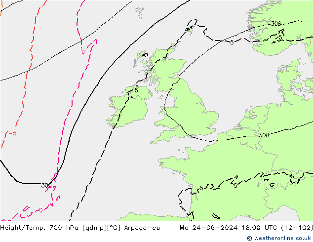 Height/Temp. 700 hPa Arpege-eu Po 24.06.2024 18 UTC