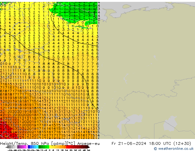 Yükseklik/Sıc. 850 hPa Arpege-eu Cu 21.06.2024 18 UTC
