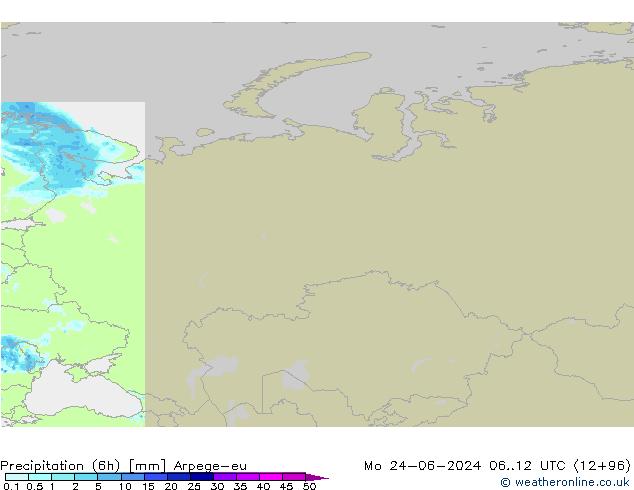 Precipitation (6h) Arpege-eu Po 24.06.2024 12 UTC