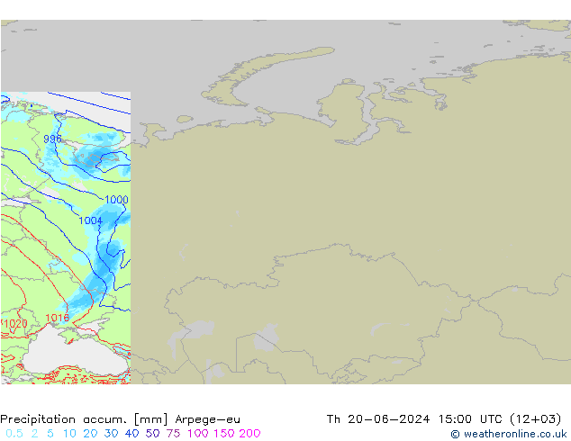 Precipitation accum. Arpege-eu чт 20.06.2024 15 UTC
