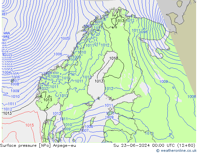 Pressione al suolo Arpege-eu dom 23.06.2024 00 UTC