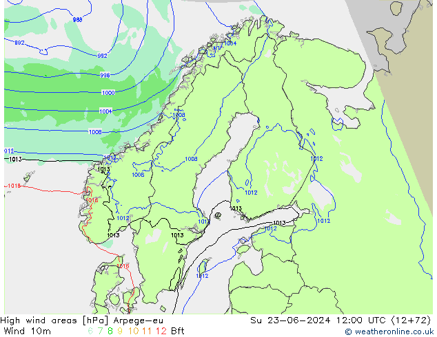 High wind areas Arpege-eu dim 23.06.2024 12 UTC