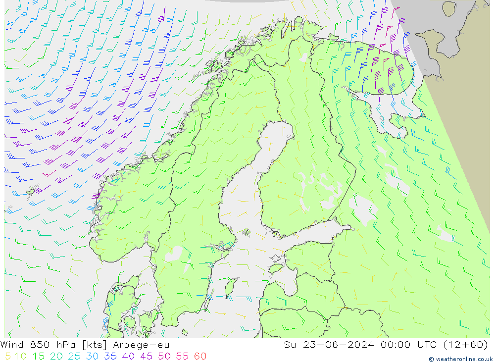 Rüzgar 850 hPa Arpege-eu Paz 23.06.2024 00 UTC