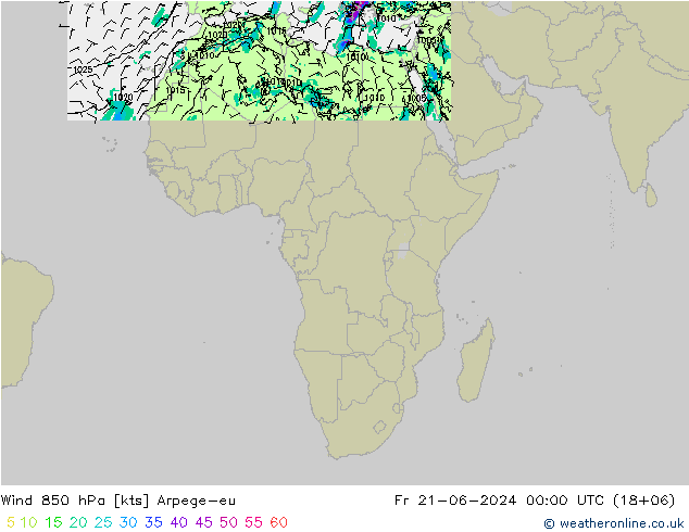 Wind 850 hPa Arpege-eu vr 21.06.2024 00 UTC