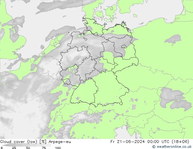 Cloud cover (low) Arpege-eu Fr 21.06.2024 00 UTC