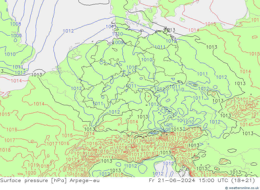 Surface pressure Arpege-eu Fr 21.06.2024 15 UTC