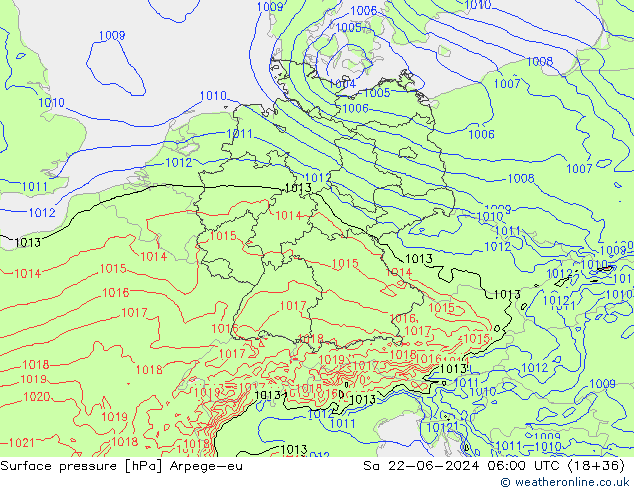 Surface pressure Arpege-eu Sa 22.06.2024 06 UTC