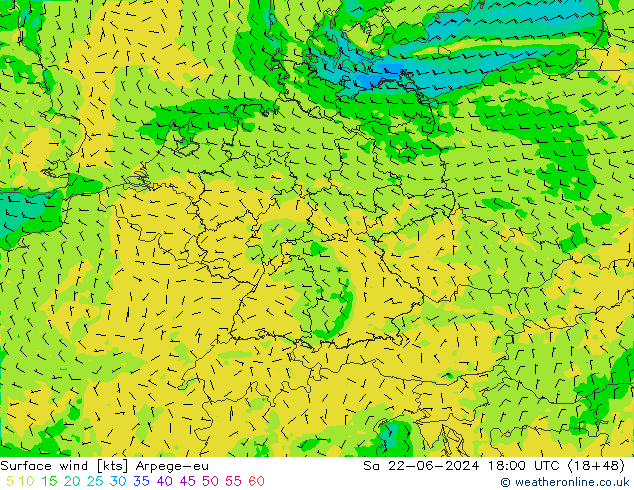 Surface wind Arpege-eu Sa 22.06.2024 18 UTC