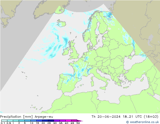 Srážky Arpege-eu Čt 20.06.2024 21 UTC