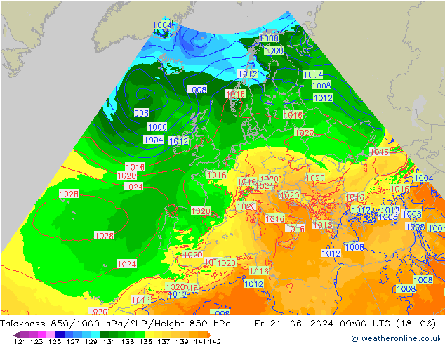 Thck 850-1000 hPa Arpege-eu Pá 21.06.2024 00 UTC