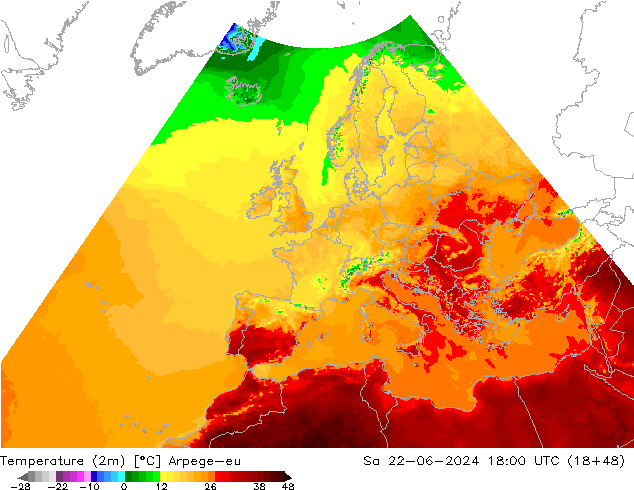 Temperature (2m) Arpege-eu Sa 22.06.2024 18 UTC