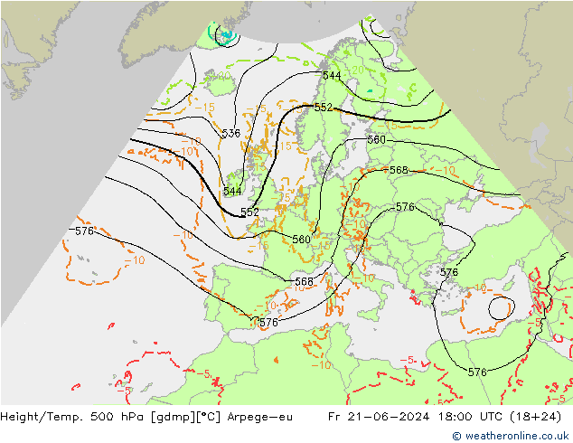 Hoogte/Temp. 500 hPa Arpege-eu vr 21.06.2024 18 UTC