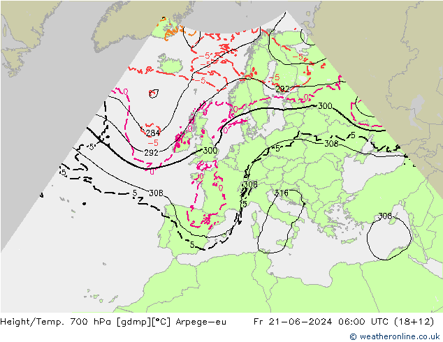 Height/Temp. 700 hPa Arpege-eu Fr 21.06.2024 06 UTC