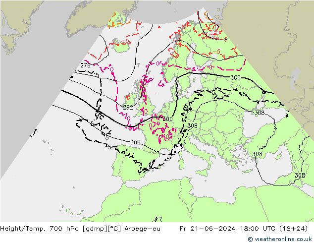 Height/Temp. 700 hPa Arpege-eu Fr 21.06.2024 18 UTC