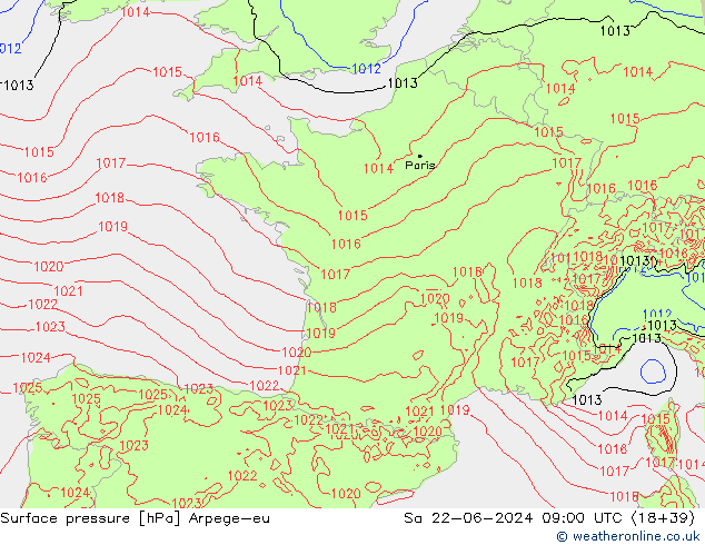 приземное давление Arpege-eu сб 22.06.2024 09 UTC