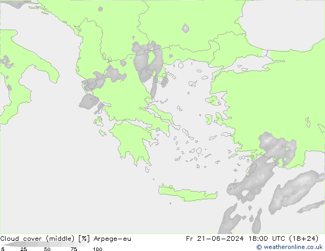 Cloud cover (middle) Arpege-eu Fr 21.06.2024 18 UTC