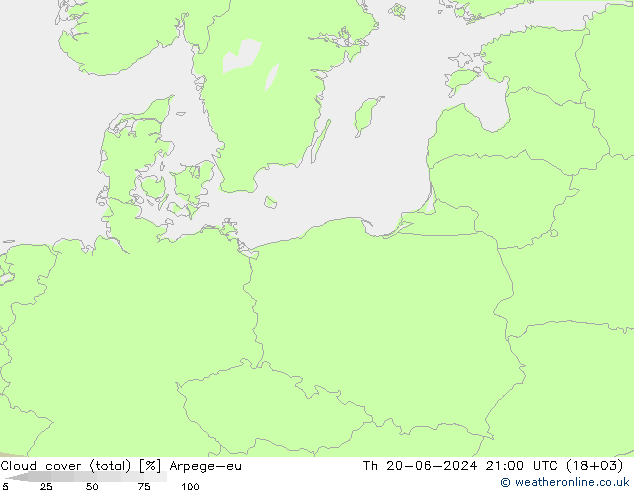 Cloud cover (total) Arpege-eu Th 20.06.2024 21 UTC