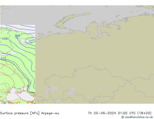 Surface pressure Arpege-eu Th 20.06.2024 21 UTC