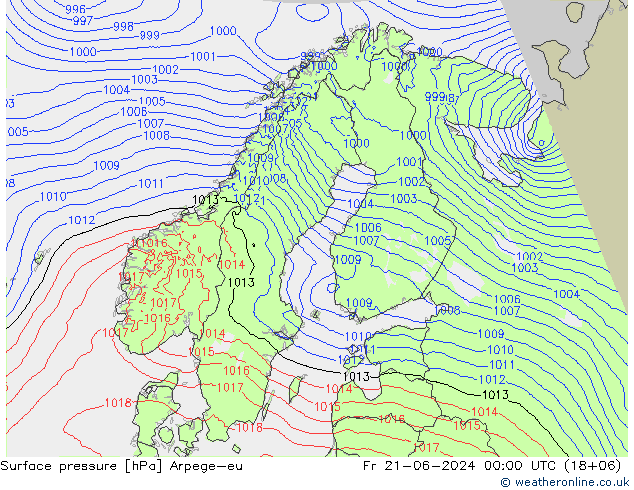 приземное давление Arpege-eu пт 21.06.2024 00 UTC