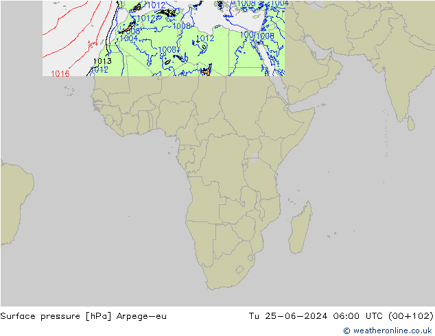 приземное давление Arpege-eu вт 25.06.2024 06 UTC