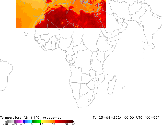 карта температуры Arpege-eu вт 25.06.2024 00 UTC