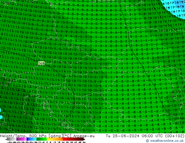 Geop./Temp. 500 hPa Arpege-eu mar 25.06.2024 06 UTC