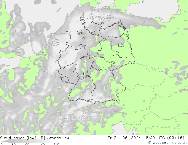 Cloud cover (low) Arpege-eu Fr 21.06.2024 15 UTC