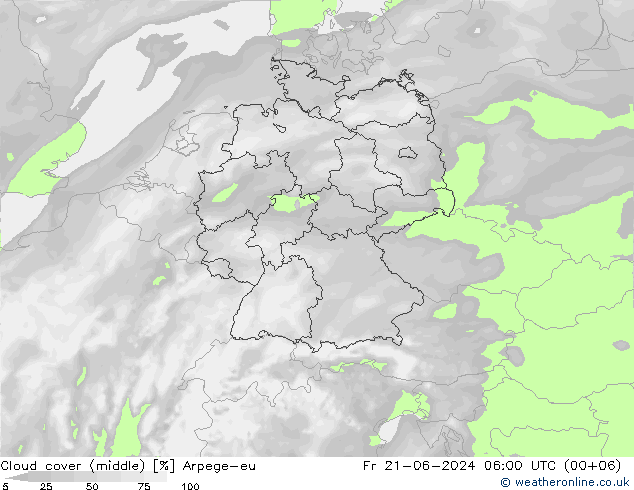Cloud cover (middle) Arpege-eu Fr 21.06.2024 06 UTC