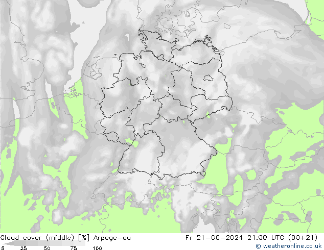 Wolken (mittel) Arpege-eu Fr 21.06.2024 21 UTC