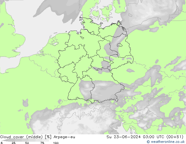 Nubes medias Arpege-eu dom 23.06.2024 03 UTC