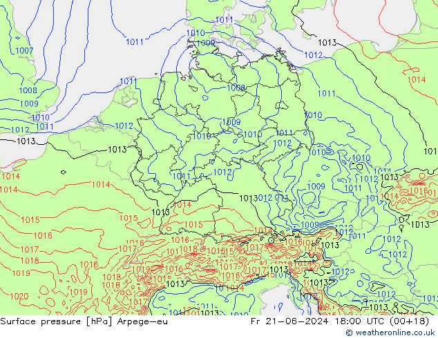 Pressione al suolo Arpege-eu ven 21.06.2024 18 UTC