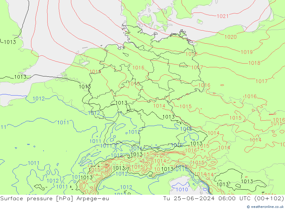 Pressione al suolo Arpege-eu mar 25.06.2024 06 UTC