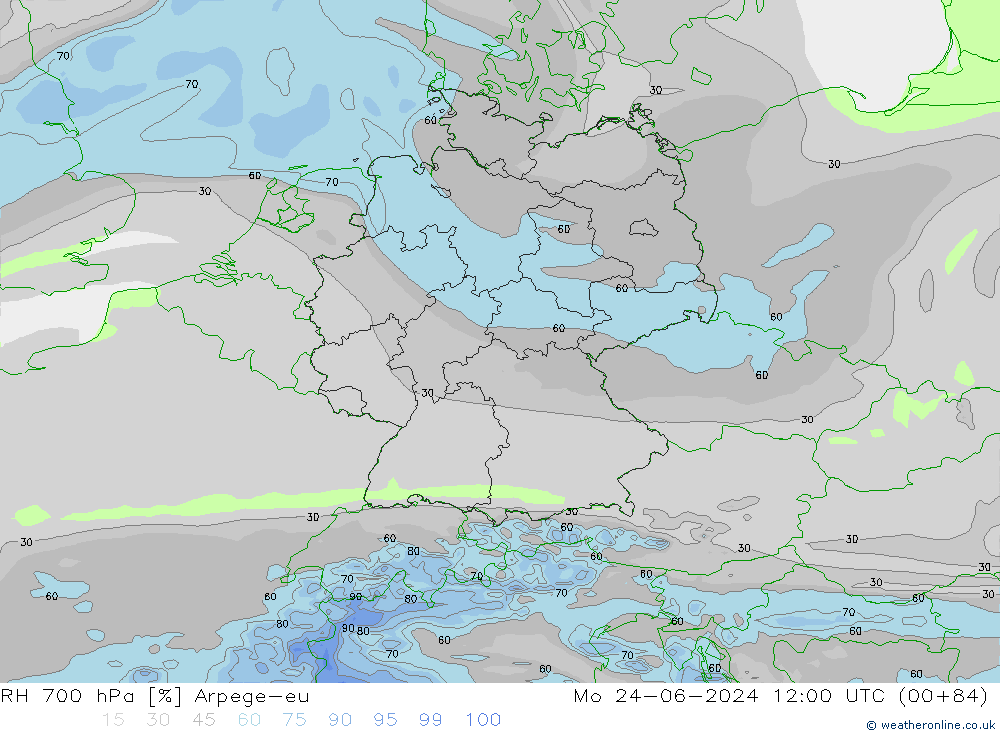 RV 700 hPa Arpege-eu ma 24.06.2024 12 UTC