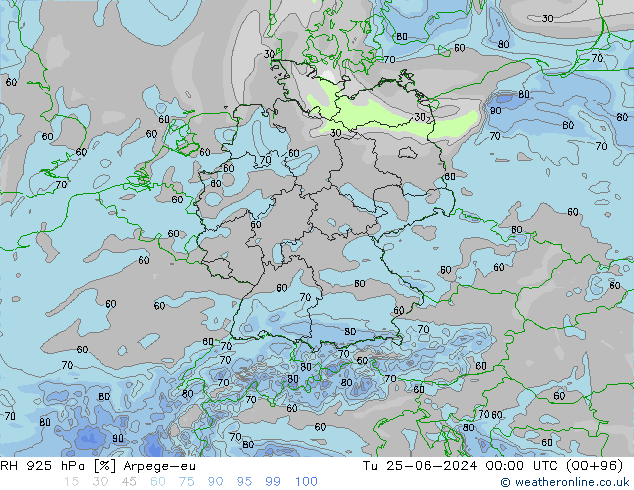 RH 925 hPa Arpege-eu mar 25.06.2024 00 UTC