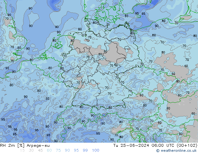 RH 2m Arpege-eu Tu 25.06.2024 06 UTC