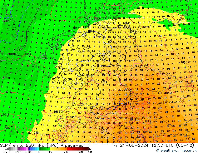 SLP/Temp. 850 hPa Arpege-eu vie 21.06.2024 12 UTC