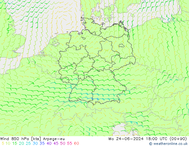 Rüzgar 850 hPa Arpege-eu Pzt 24.06.2024 18 UTC