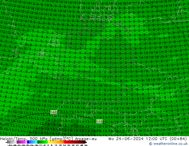 Height/Temp. 500 hPa Arpege-eu Mo 24.06.2024 12 UTC