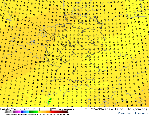 Height/Temp. 700 hPa Arpege-eu Su 23.06.2024 12 UTC