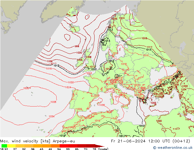 Max. wind velocity Arpege-eu Fr 21.06.2024 12 UTC