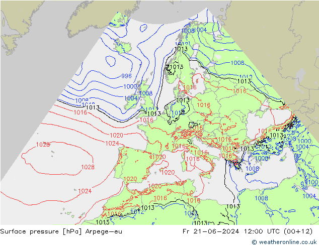 Pressione al suolo Arpege-eu ven 21.06.2024 12 UTC