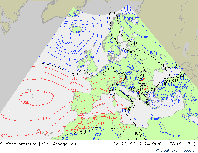 Luchtdruk (Grond) Arpege-eu za 22.06.2024 06 UTC