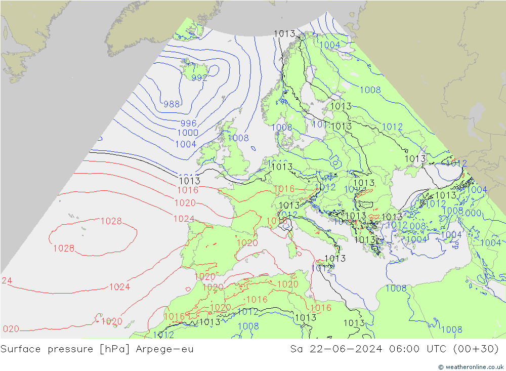 Luchtdruk (Grond) Arpege-eu za 22.06.2024 06 UTC