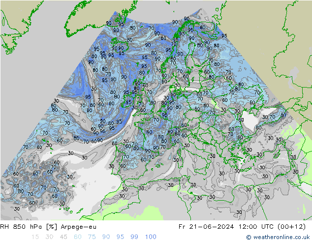 RH 850 hPa Arpege-eu pt. 21.06.2024 12 UTC